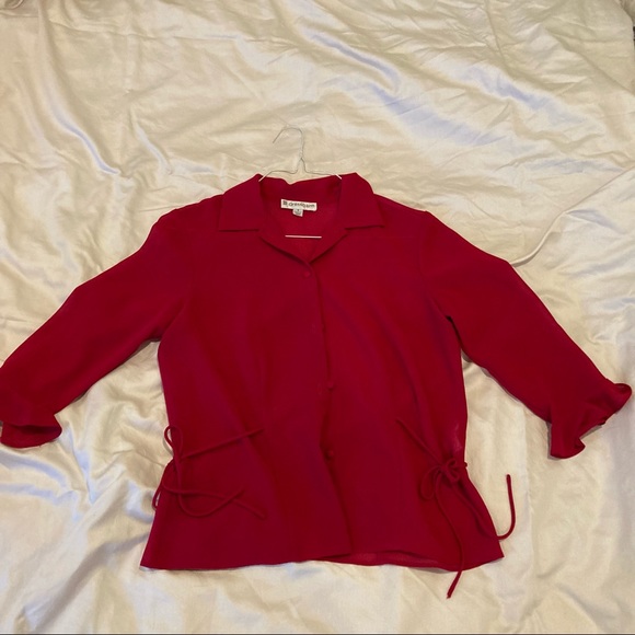 Red Cardigan Ruffled Sleeve - Picture 7 of 10
